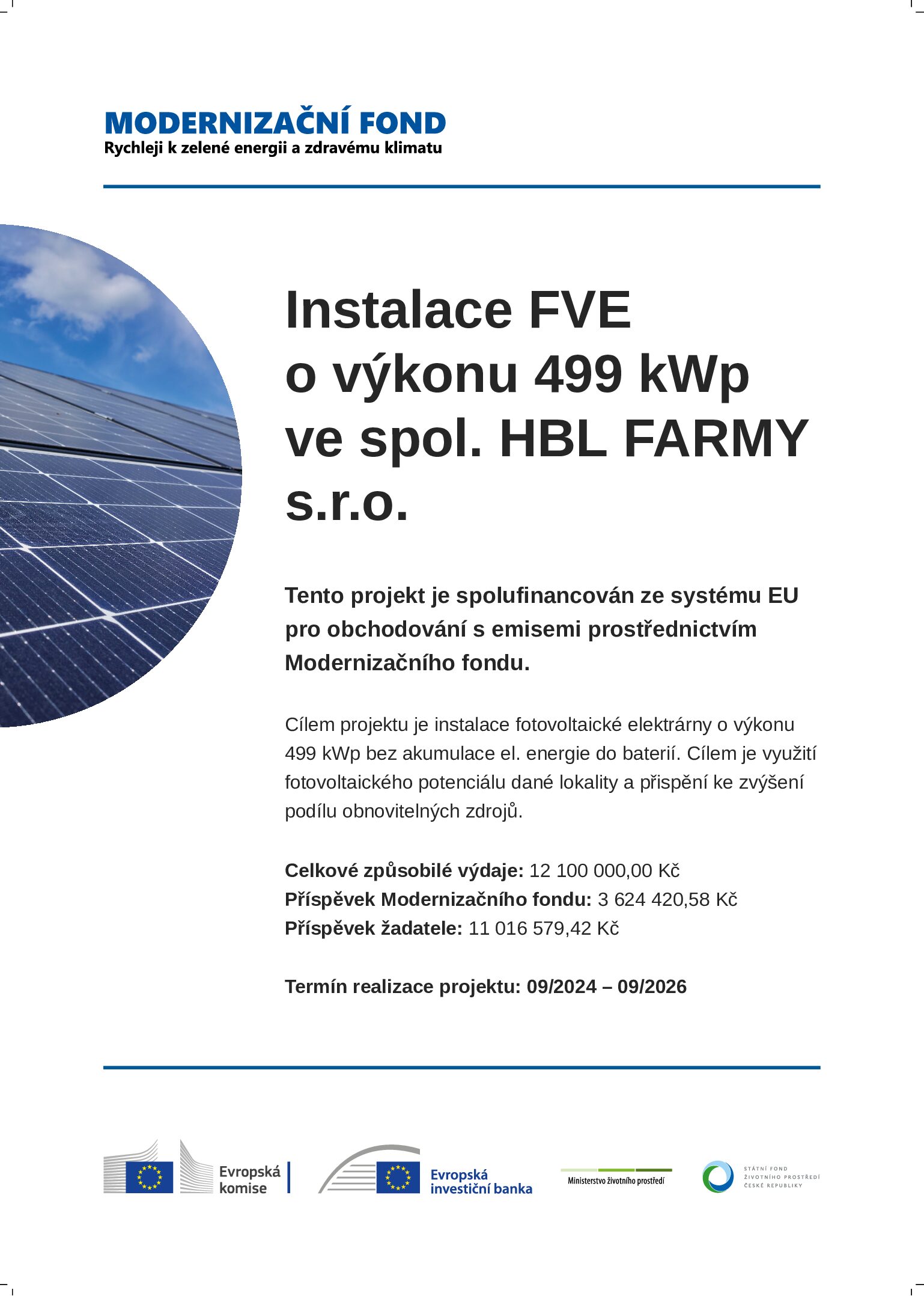 Instalace FVE ve spol. HBL FARMY s.r.o.